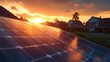 © mobile - Solar Panels Reflecting Sunlight at Sunset in a Residential Urban Area