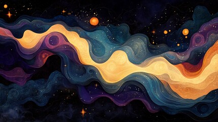 Wall Mural - Cosmic River Flows Gently Through Starry Night. AI Generated