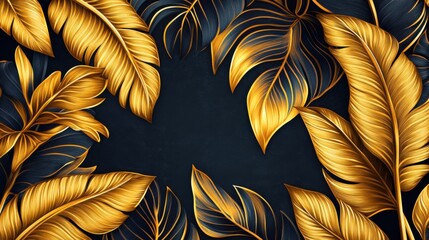 Wall Mural - golden feathers background with blank space