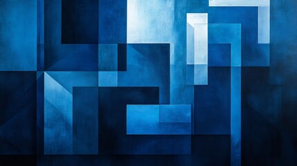 Wall Mural - Abstract Blue Geometric Shapes Interlocking Subtle Light Variations. AI Generated