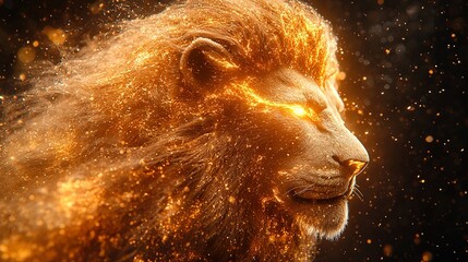 Wall Mural - fiery lion's mane in storm, a striking fusion of nature's majesty and cosmic chaos, evoking power an