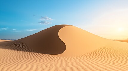 Wall Mural - equilibrium habits natural, serene sand dune landscape bathed in warm sunrise light under clear blue