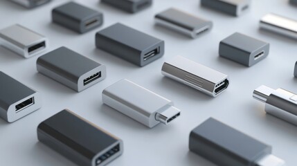 Wall Mural - USB-C adapters on white background; technology concept