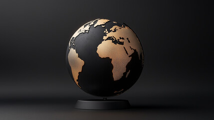 Global Perspective: Elegant black and gold globe on a dark background.  A sophisticated image representing global connections, international business, or world awareness. 