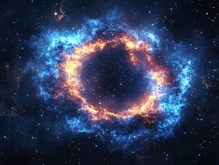 Wall Mural - cosmic ring nebula with blue and orange hues shining in a starry space background