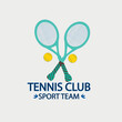 © iqbal - tennis club logo with two rackets and two tennis balls, vector illustration design, colorful symbol sign