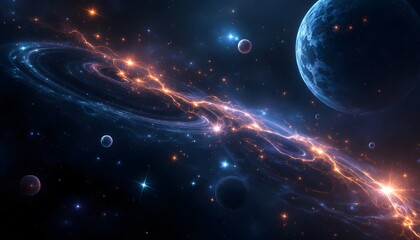 Wall Mural - stunning nebula galaxy space art with planets and stars