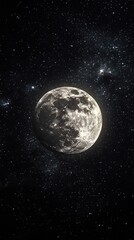 Wall Mural - full moon and stars in a dark night sky celestial scene with craters and lunar surface