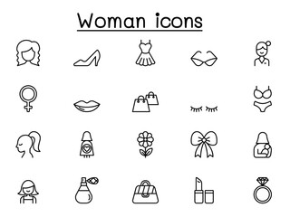 Sticker - Woman icon set in thin line style