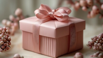 Wall Mural - Elegant Pink Gift Box With Delicate Ribbon Bow