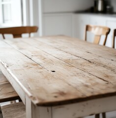 Wall Mural - Rustic wooden dining table in bright kitchen. (1)