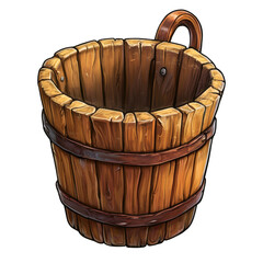 Poster - A digitally rendered image of an empty rustic wooden bucket with a small handle.