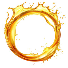 Wall Mural - a vibrant golden liquid splash creating a circular frame against a black background, showcasing dyna