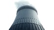 © banzeo - Industrial cooling tower emitting steam against white sky, energy concept