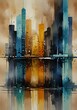 © Intrepid Art - Modern Watercolor Cityscape Abstract Urban Art Skyline
