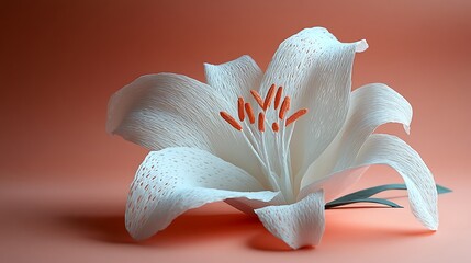 Sticker - Delicate Paper Lily Flower on Peach Background