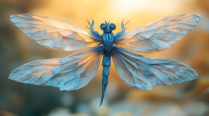 Wall Mural - Origami Dragonfly Art Crafted With Precision And Grace