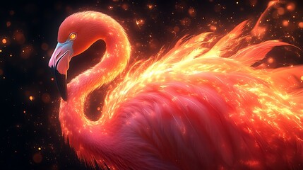 Sticker - Fiery Flamingo Embracing Embers Glowing Brightly