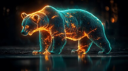 Wall Mural - A Fiery Digital Bear Walking Majestically Through The Night