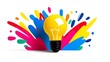© asep - Yellow lightbulb idea concept with colorful paint splashes.