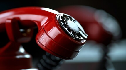 Vintage Red Rotary Phone Close-Up: A Nostalgic Glimpse into Communication's Past