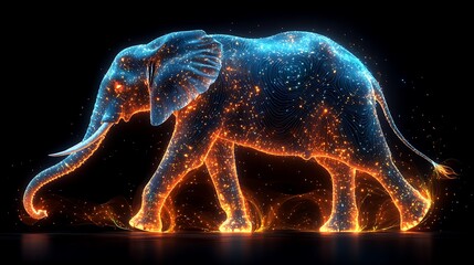 Wall Mural - Energetic Elephant Walking In Glowing Trails Of Light