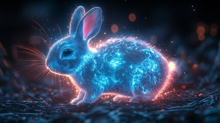 Wall Mural - Energetic Rabbit Illuminated With Glowing Fur