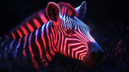 Sticker - Neon Zebra Illuminated In Vibrant Red And Blue Hues