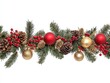 © LavaPixel - Christmas Garland Red and Gold Ornaments, Pine Cones, Berries, Horizontal Composition, Festive Decor, Holiday Background, Winter Christmas