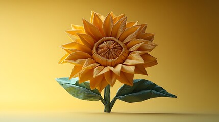 Wall Mural - A stylized sunflower stands against a yellow background