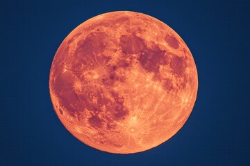 Wall Mural - full moon in orange color against a dark blue sky with craters and texture in detail