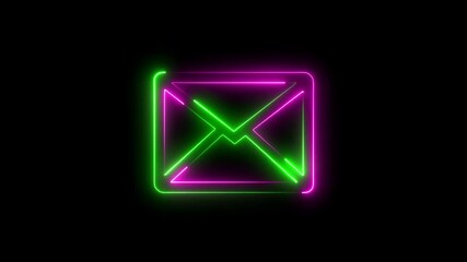 message icon animation on neon. neon Email icon with check sign indicates message status. neon message icon in animation video.
