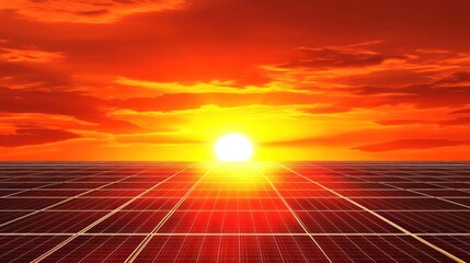 Canvas Print - Solar panels absorb intense sunset energy.