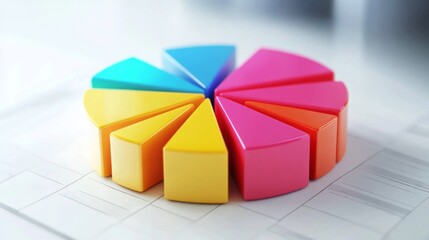 Leinwandbilder - D pie chart with vibrant segments floating in mid-air, set against a white minimalist background