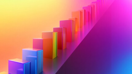 Fototapete - Abstract bar chart with colorful bars rising, set against a gradient background, business concept
