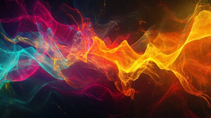Fototapete - Abstract digital representation of colorful electric waves moving through the air, symbolizing data transmission, communication, and technology advancements.