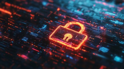 Fototapete - A computer screen with a padlock icon, illustrating the security of online transactions and protected information.