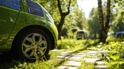 Wall Mural - Green car rentals offering solar-recharged vehicles with no environmental impact