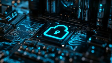 Fototapete - A digital lock symbol overlaid on a computer screen displaying sensitive data, illustrating the concept of protecting digital information.