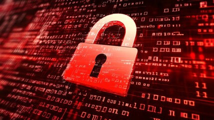 Fototapete - A digital lock symbol overlaid on a computer screen displaying sensitive data, illustrating the concept of protecting digital information.