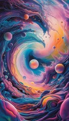 Wall Mural - swirling cosmic patterns create an ethereal scene, with vibrant colors blending seamlessly into one 