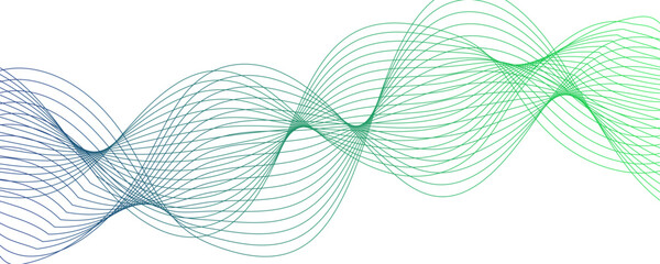 Wall Mural - horizontal green wave on white background. futuristic tech background with curved wavy line. dynamic