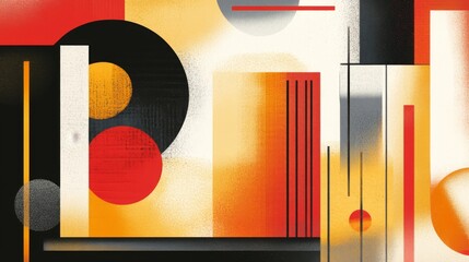 Poster - Detailed shot of an abstract background featuring bold geometric shapes and gradients in warm tones, offering a modern and energetic visual appeal.