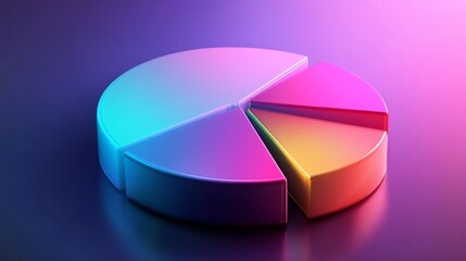 Poster - Floating D pie chart with glossy, gradient-colored segments, and light reflections, futuristic design