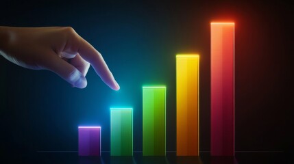 Poster - Interactive bar chart with each bar highlighting as a hand hovers over it, futuristic data concept