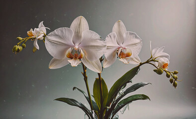 Poster - A bouquet of white flowers with a green stem. The flowers are arranged in a vase and are the main focus of the image