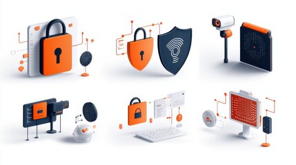 Aufkleber - Enhancing cybersecurity a set of six lock icons with encryption standards in digital environments for effective data protection