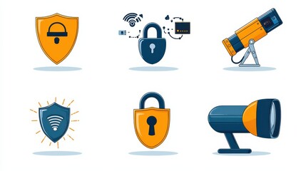 Aufkleber - Securing digital assets a set of six cybersecurity icons featuring encryption standards in a virtual environment for enhanced data protection