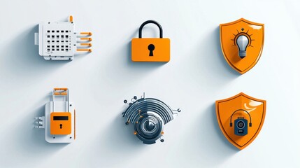 Aufkleber - Securing digital assets a comprehensive overview of six cybersecurity icons featuring encryption standards in a virtual environment
