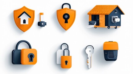 Poster - Enhancing home security icon set for alarm systems in residential settings digital graphics modern design visual representation security concepts